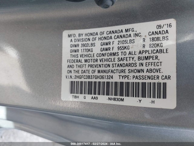 Honda Civic Ex-t 2016 2HGFC3B37GH361324 Image 9
