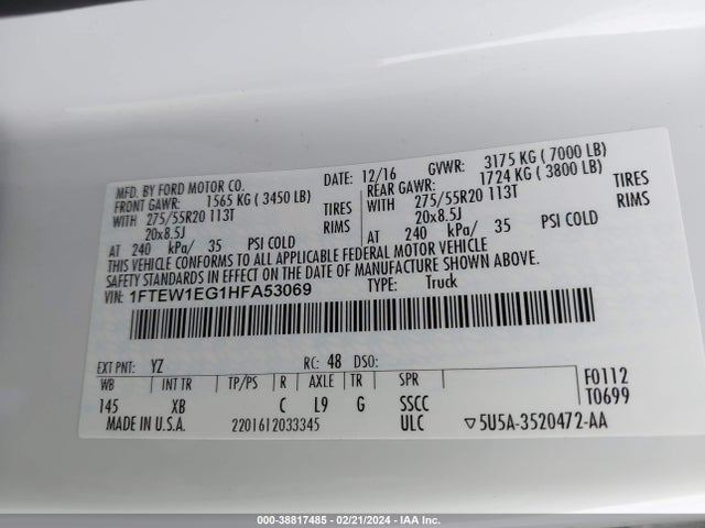1FTEW1EG1HFA53069 Ford F-150 Xlt