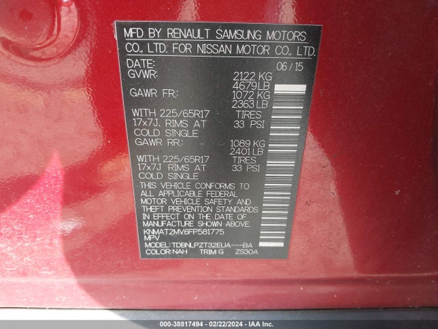 Nissan ROGUE S 2015 KNMAT2MV6FP581775 Image 9