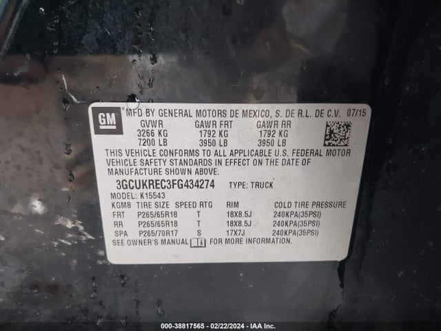 Chevrolet Silverado 1500 2lt 2015 3GCUKREC3FG434274 Image 9