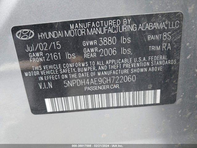 Hyundai ELANTRA SE 2016 5NPDH4AE9GH722060 Image 9