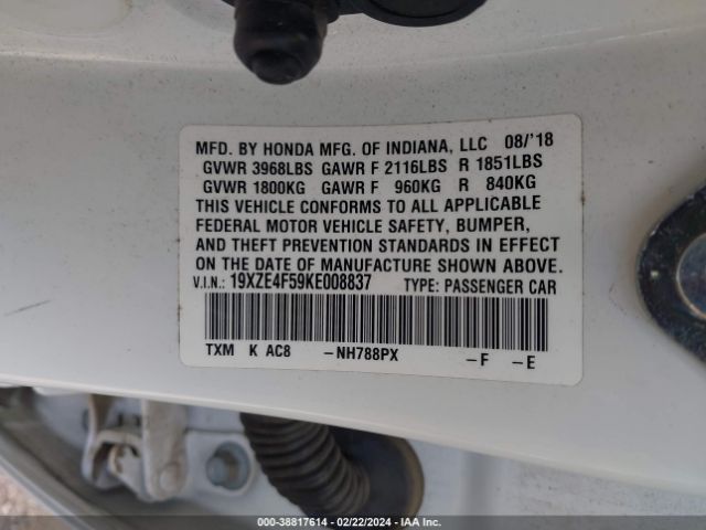 19XZE4F59KE008837 Honda INSIGHT EX