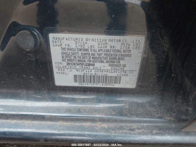 3N1CN7AP5FL838946 Nissan Versa 1.6 S/1.6 S+/1.6 Sl/1.6 Sv