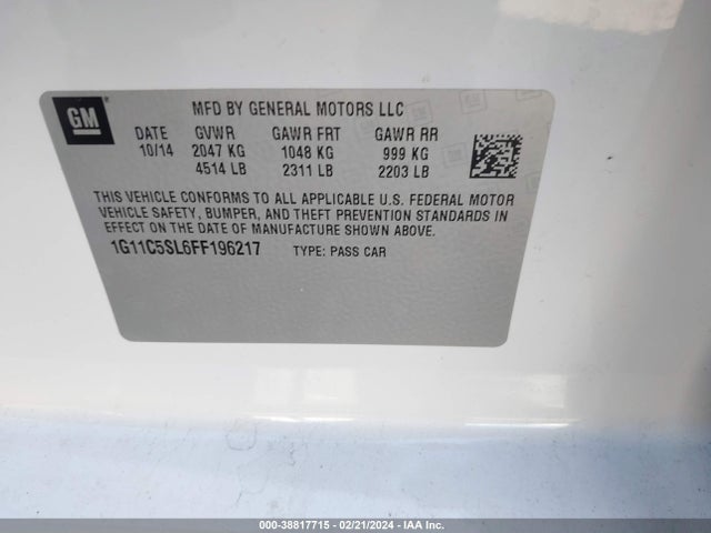 Chevrolet MALIBU 1LT 2015 1G11C5SL6FF196217 Image 9