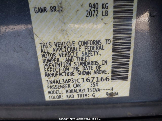 Nissan Altima 2.5 Sv 2015 1N4AL3AP3FC167166 Image 9