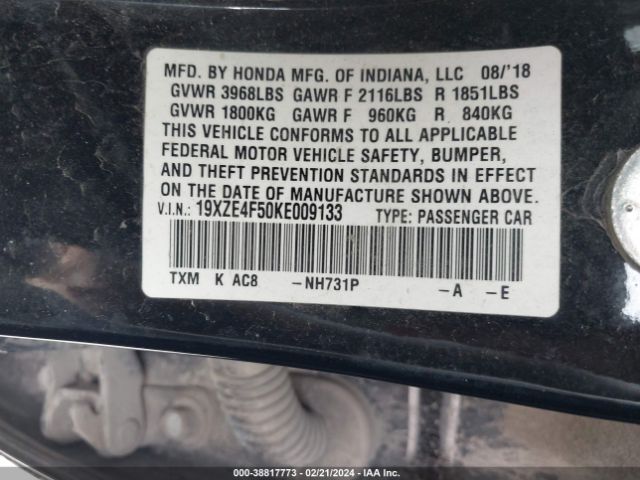 19XZE4F50KE009133 Honda INSIGHT EX