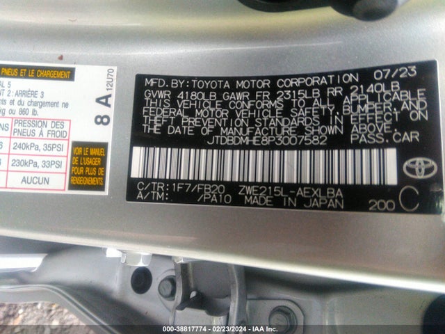 Toyota Corolla Hybrid Le 2023 JTDBDMHE8P3007582 Image 9