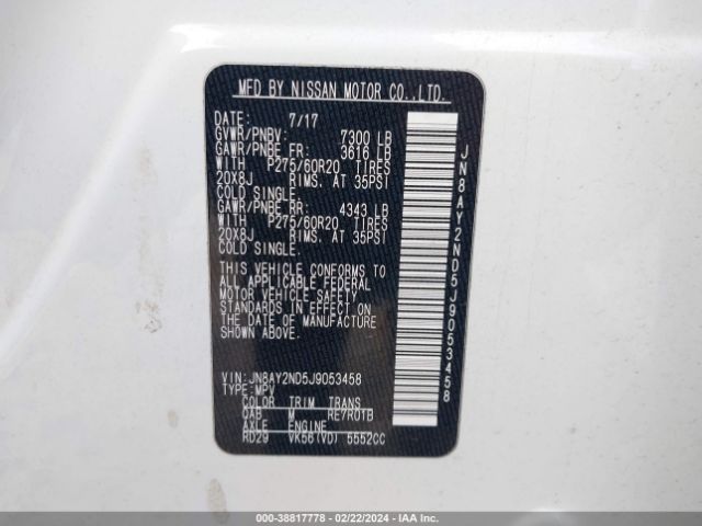 JN8AY2ND5J9053458 Nissan Armada Sl