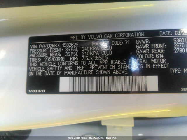 YV4102RKXL1582625 Volvo Xc60 T5 Momentum