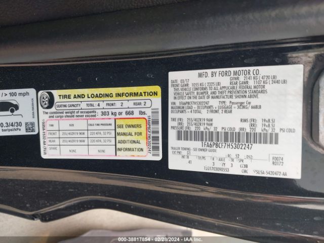 1FA6P8CF7H5302247 Ford Mustang Gt Premium