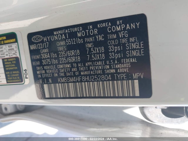 Hyundai Santa Fe Se 2017 KM8SM4HF8HU252804 Image 9