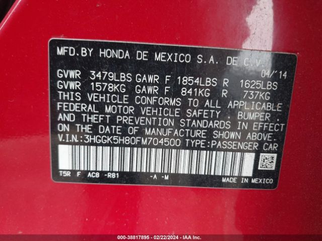 3HGGK5H80FM704500 Honda Fit Ex/ex-l