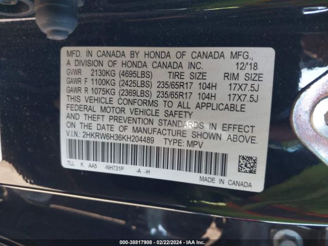 2HKRW6H36KH204489 Honda CR-V LX