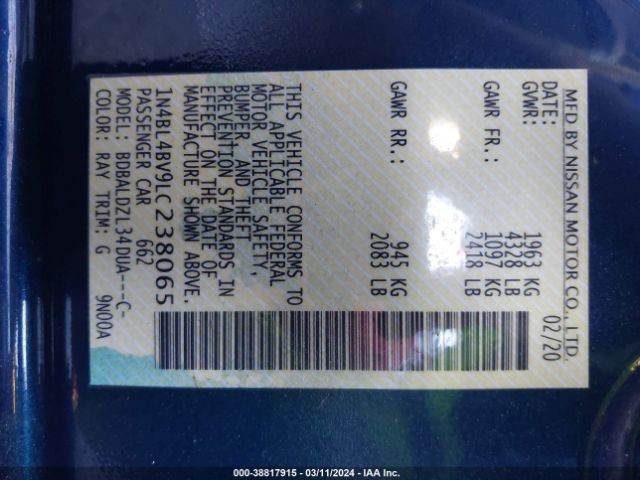 1N4BL4BV9LC238065 Nissan Altima S Fwd