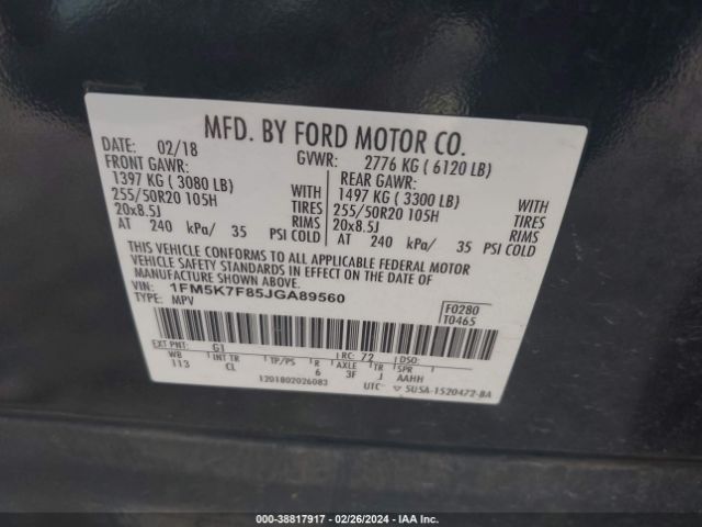 1FM5K7F85JGA89560 Ford Explorer Limited