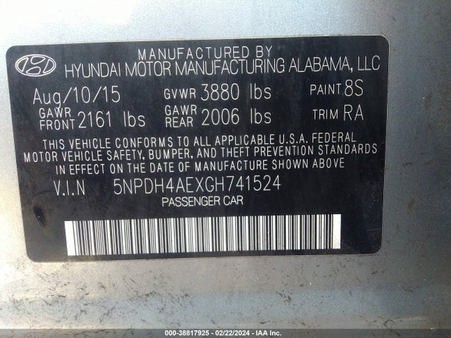 Hyundai ELANTRA SE 2016 5NPDH4AEXGH741524 Image 9