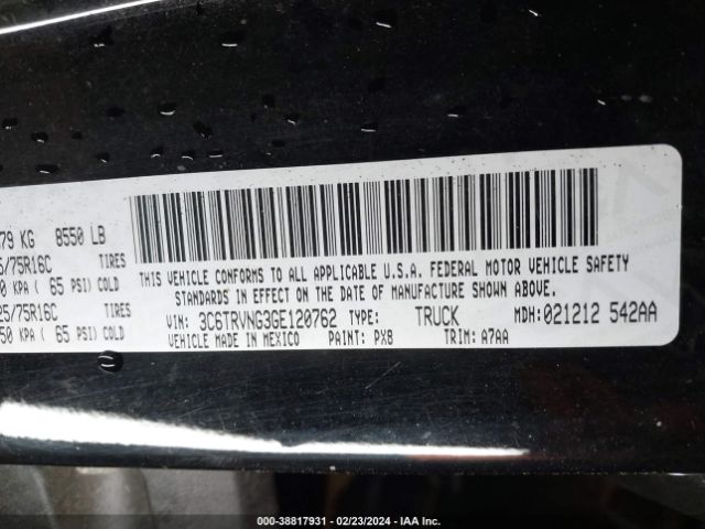 3C6TRVNG3GE120762 RAM Promaster 1500 Low Roof