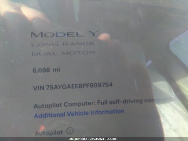 7SAYGAEE8PF809754 Tesla Model Y Awd/long Range Dual Motor All-wheel Drive