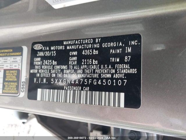 KIA OPTIMA EX 2015 5XXGN4A75FG450107 Image 9