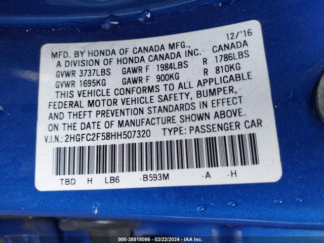 Honda Civic Lx 2017 2HGFC2F58HH507320 Image 9