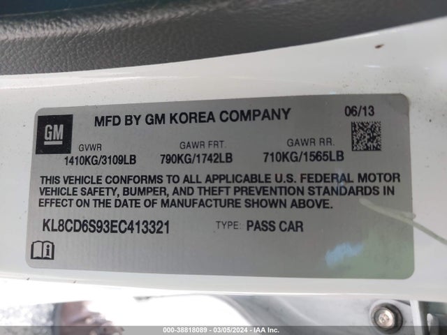 Chevrolet Spark 1lt Auto 2014 KL8CD6S93EC413321 Image 9