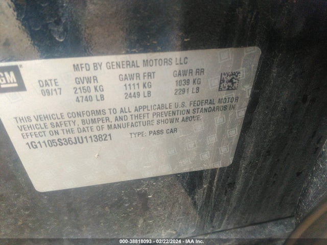 Chevrolet IMPALA 1LT 2018 1G1105S36JU113821 Image 9