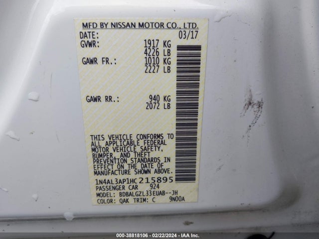 Nissan Altima 2.5 S 2017 1N4AL3AP1HC215895 Image 9