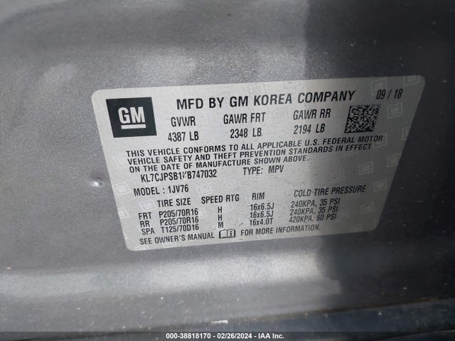 Chevrolet Trax Lt 2019 KL7CJPSB1KB747032 Image 9