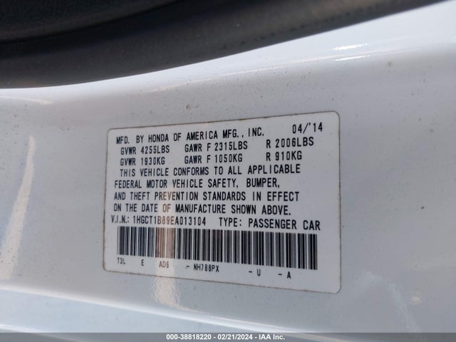 Honda Accord Ex-l 2014 1HGCT1B89EA013104 Image 9