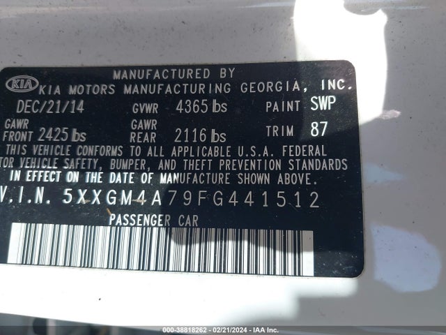 KIA Optima Lx 2015 5XXGM4A79FG441512 Image 9