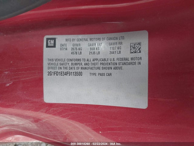Chevrolet Camaro 1lt 2015 2G1FD1E34F9113500 Image 9