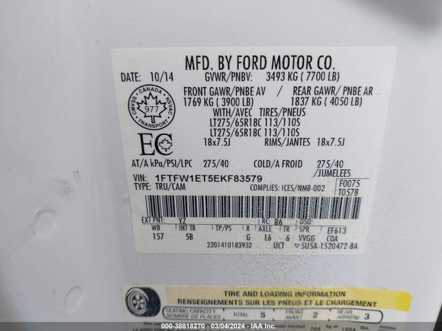 Ford F-150 Fx4 2014 1FTFW1ET5EKF83579 Image 9