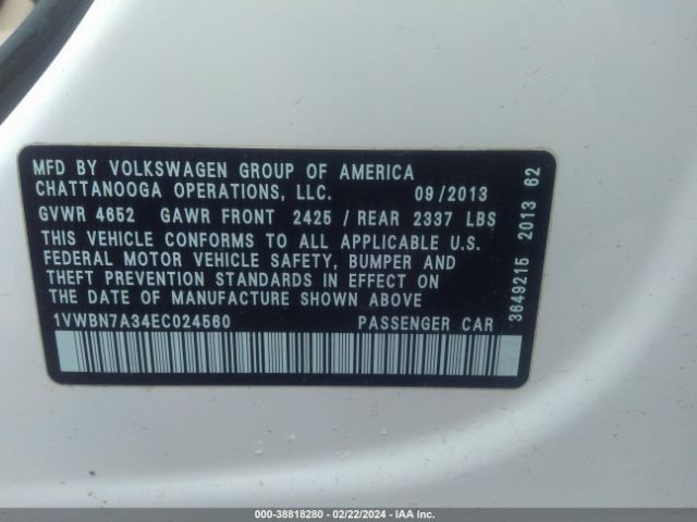 1VWBN7A34EC024560 Volkswagen Passat 2.0l Tdi Se