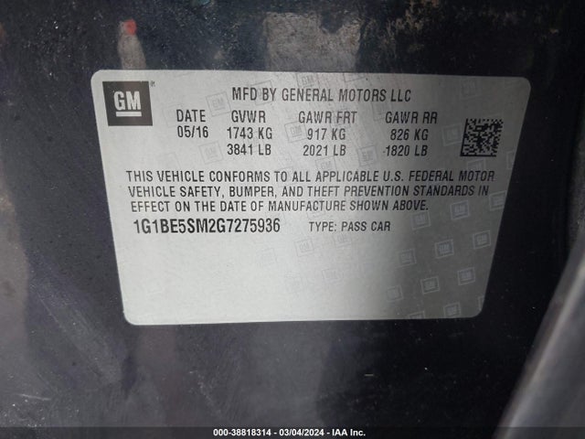 Chevrolet Cruze Lt Auto 2016 1G1BE5SM2G7275936 Image 9