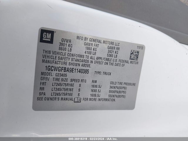 1GCWGFBA9E1140385 Chevrolet Express 2500 Work Van