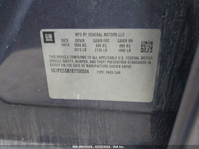Chevrolet Cruze 1lt Auto 2014 1G1PC5SB1E7368504 Image 9