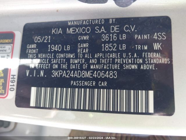 3KPA24AD8ME406483 KIA RIO S