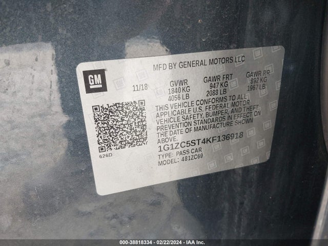 Chevrolet Malibu 1fl 2019 1G1ZC5ST4KF136918 Image 9