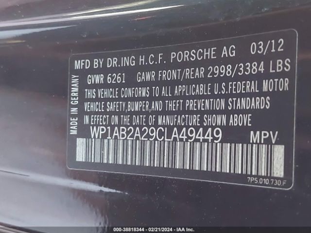 2012 PORSCHE CAYENNE WP1AB2A29CLA49449 Photo 8