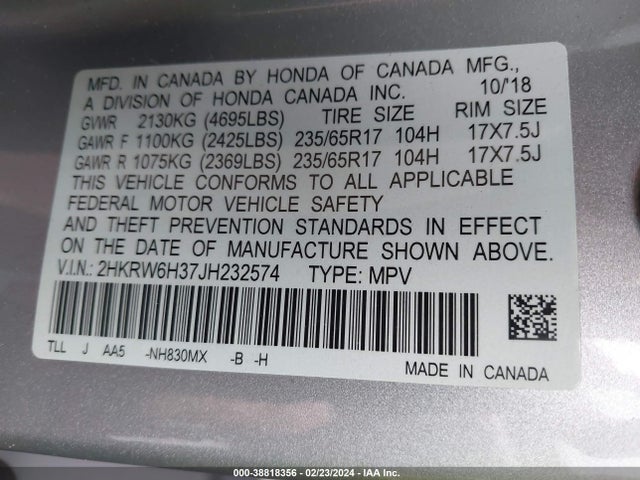 Honda CR-V LX 2018 2HKRW6H37JH232574 Image 9