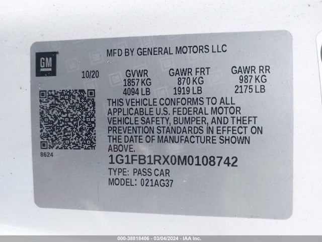 Chevrolet Camaro Rwd  1lt 2021 1G1FB1RX0M0108742 Image 9