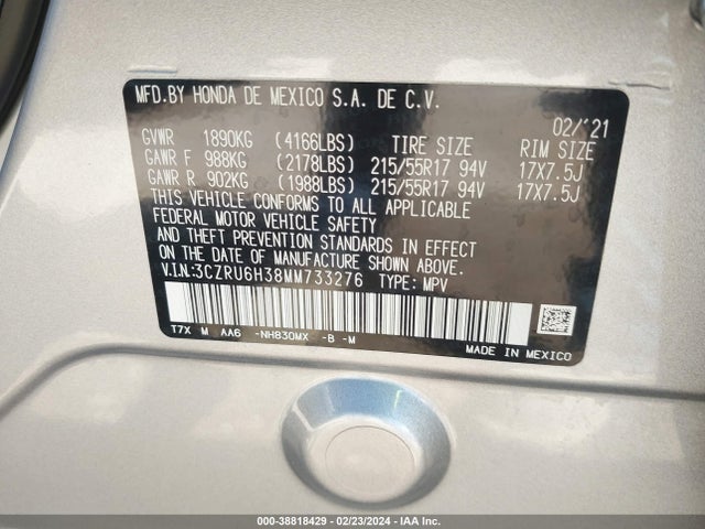 Honda Hr-v Awd Lx 2021 3CZRU6H38MM733276 Image 9