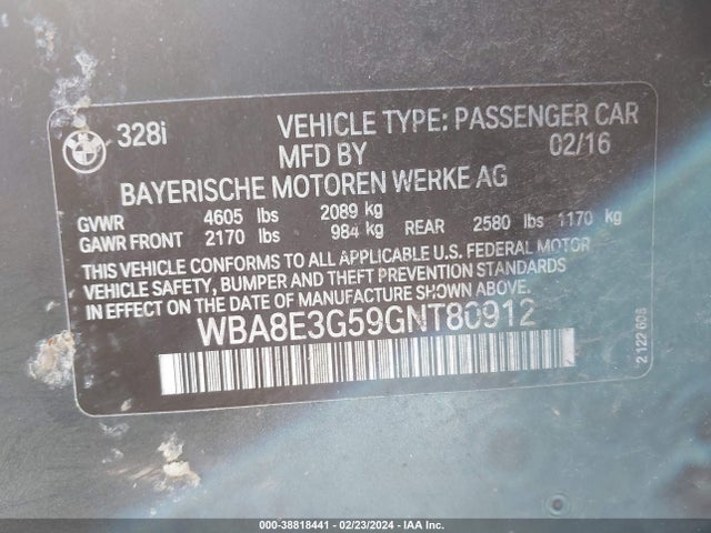 BMW 328i Xdrive 2016 WBA8E3G59GNT80912 Image 9