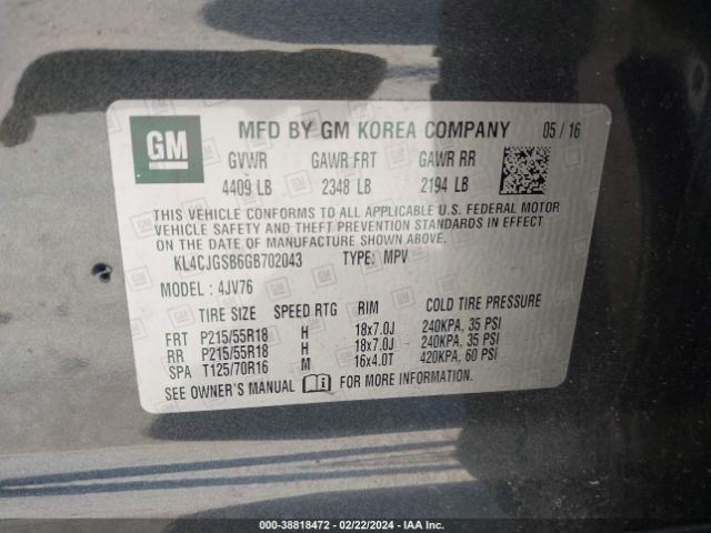2016 BUICK ENCORE KL4CJGSB6GB702043 Photo 8