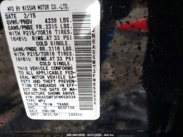 Nissan Rogue Select S 2015 JN8AS5MT3FW658034 Image 9
