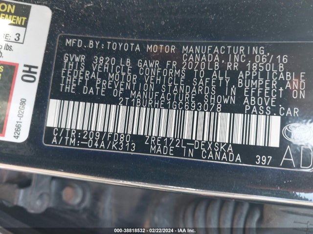 Toyota Corolla S Plus 2016 2T1BURHE1GC693078 Image 9