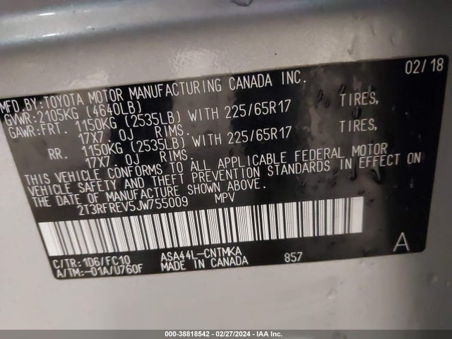 Toyota Rav4 Xle 2018 2T3RFREV5JW755009 Image 9