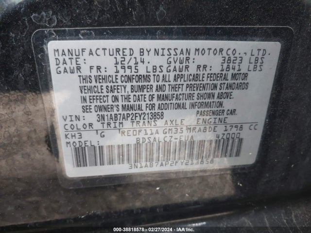 Nissan SENTRA S 2015 3N1AB7AP2FY213858 Image 9