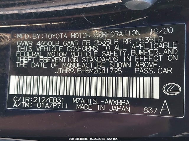 JTHR9JBH6M2041795 Lexus Ux 250h F Sport