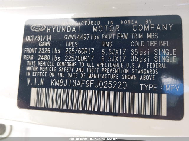 Hyundai TUCSON GLS 2015 KM8JT3AF9FU025220 Image 9